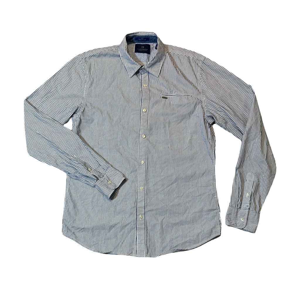 Scotch & Soda mens L Large white blue stripe slim fit button up casual shirt EUC
